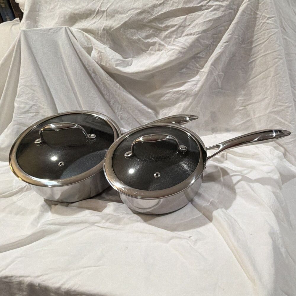 Hexclad Hybrid Nonstick 2 QT Quart Saucepan Pot 7" Glass Lid Cookware